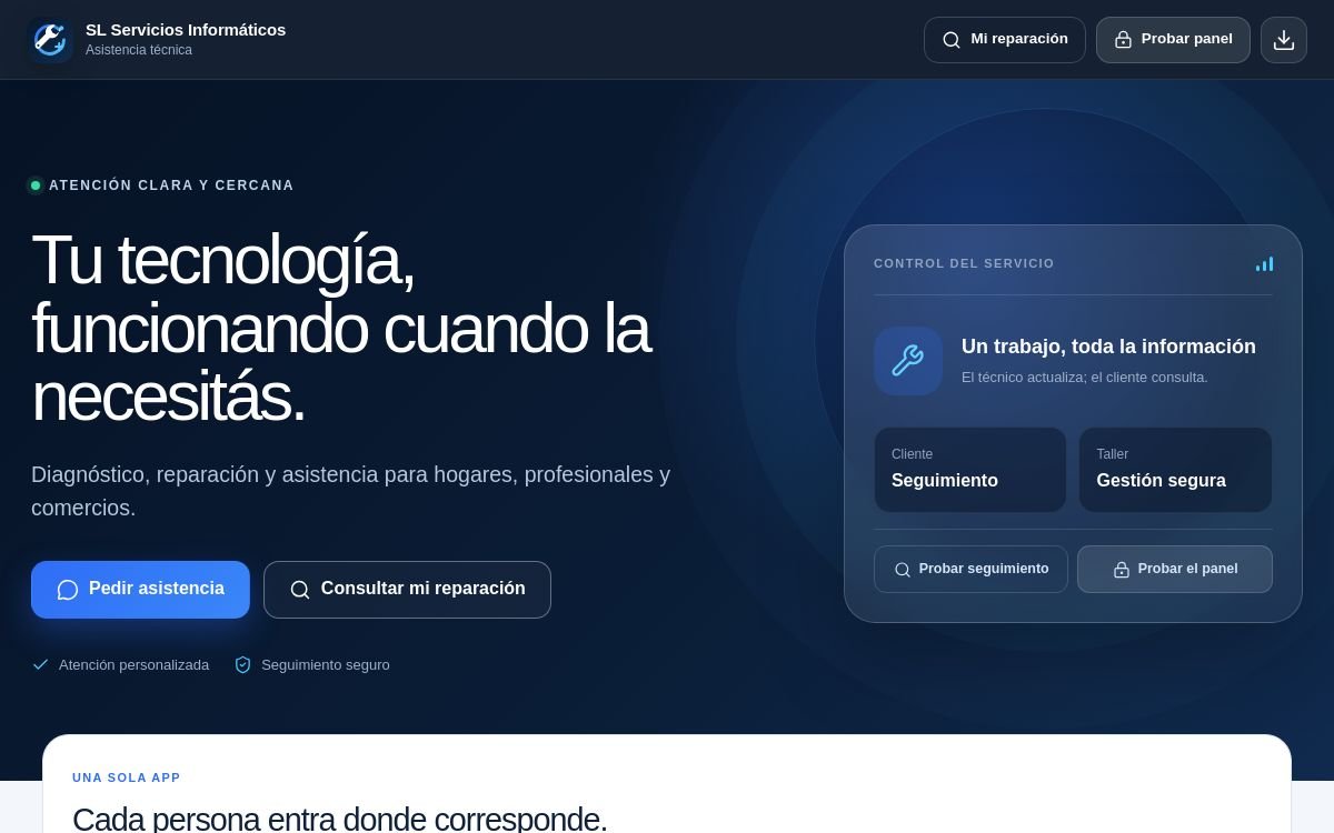 Ingreso de la App SL Servicios Informáticos